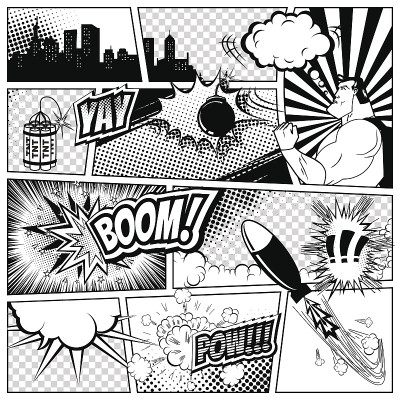 漫画模板。矢量复古漫画书讲话气泡插图。模拟