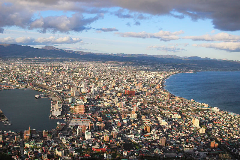 日本北海道函馆山的超级城市景观