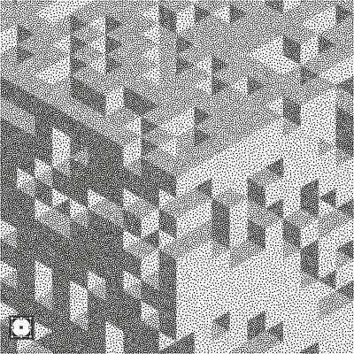 3d块结构背景。黑白颗粒点状设计。点彩派的模式。点画矢量插图。