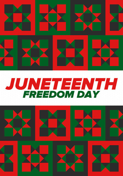 六月节独立日。自由或解放日。每年的美国节日，在6月19日庆祝。非裔美国人的历史和遗产。海报，贺卡，横