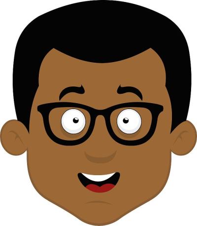 一个带着书呆子眼镜的卡通男人的脸的矢量插图