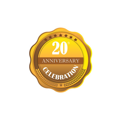 20周年纪念会徽。周年纪念标志，优雅的金色戒指。