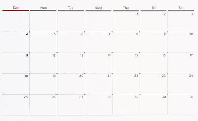 1月的日历月。