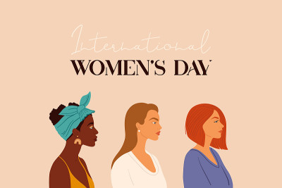 3月8日，国际妇女节。女孩的肖像。女权主义，女性赋权运动和姐妹概念设计。