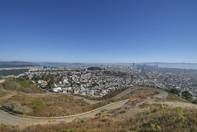 双峰城市景观，旧金山，美国。