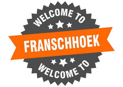 Franschhoek迹象。欢迎使用Franschhoek橙色贴纸