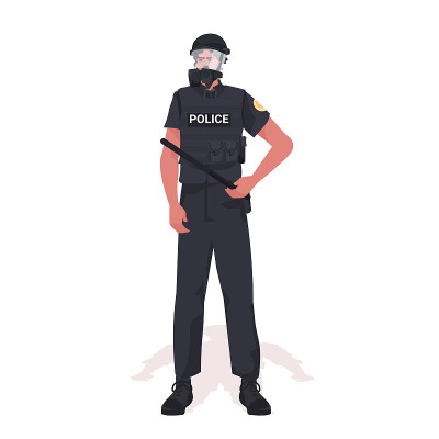 全副武装的警察防暴警察手持警棍控制抗议者和示威暴动群众