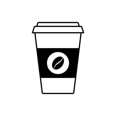 黑咖啡杯图标在平面线风格孤立的白色背景。矢量插图。