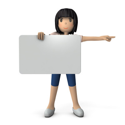 一个拿着留言板的年轻女人。在白色背景上的3D渲染。