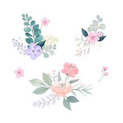 电脑绘制花卉插图。水彩花卉。手工构图。大集水彩元素。