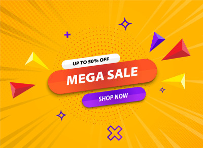 特别提供巨型销售横幅高达50%的背景模板。矢量图
