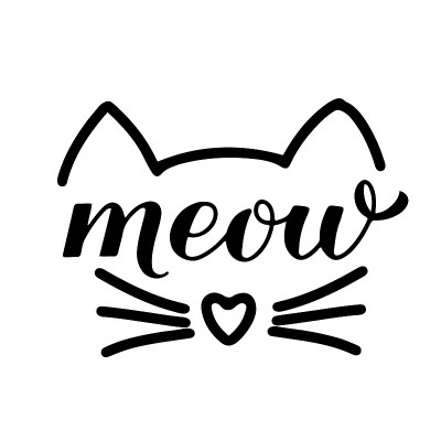 喵书法手字，有可爱的猫脸。宠物情人报价。矢量模板印刷海报，横幅，贴纸等