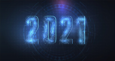 New Year 2021 made by points and lines, polygonal 