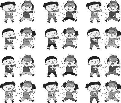 Monochrome Children throwing dried soy beans set