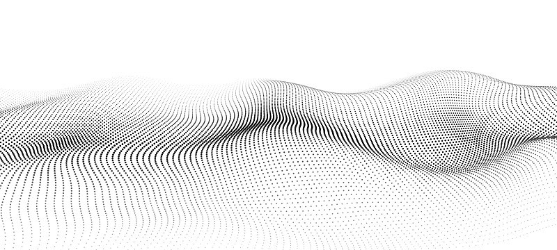 波的粒子。未来的波点。矢量插图。用动态波抽象背景。波3 d。