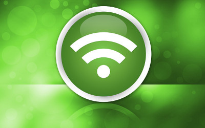 Wifi图标高级光滑按钮隔离在抽象的亮绿色背景