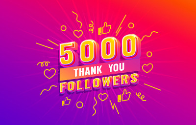 谢谢你5000个粉丝，人们的在线社交群，快乐的横幅庆祝，向量