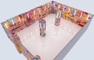 大型空室内的可视化，3D插图，cg渲染