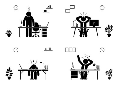 Tired, stressed, unhappy, bored stick figure man o