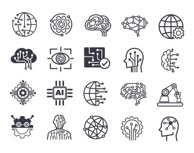 AI (artificial intelligence) icon set. Data scienc