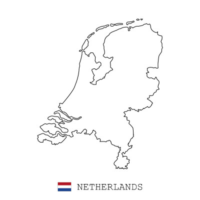 荷兰地图，荷兰线，线形细矢量。荷兰，荷兰简单的地图和旗帜。