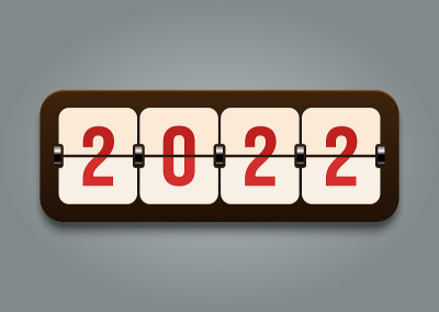 2022年快乐新年概念装饰与复古翻转时钟