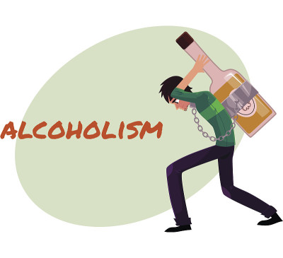 男人背着巨大的酒瓶，酒精依赖