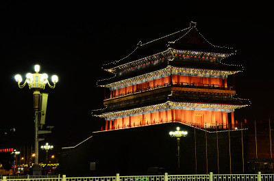 北京前门建楼(望楼)夜景