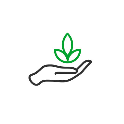 种植树苗。男农夫，园丁手里拿着一颗绿芽。关爱与环境发展。生态学的概念。矢量插图平面设计。孤立在白色背