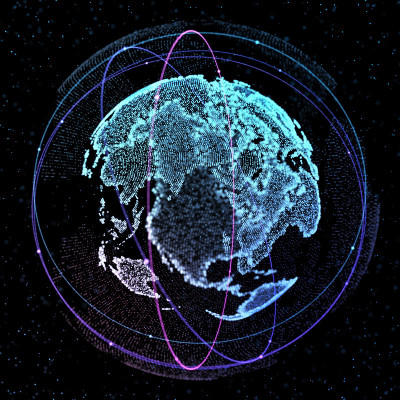 点、线、卫星面组成圆形图形，全球网络连接，具有国际意义。3 d演示。