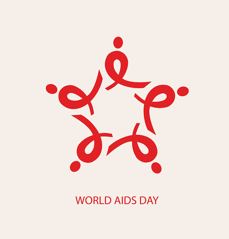 世界艾滋病日。AIDS丝带排列成一颗星。