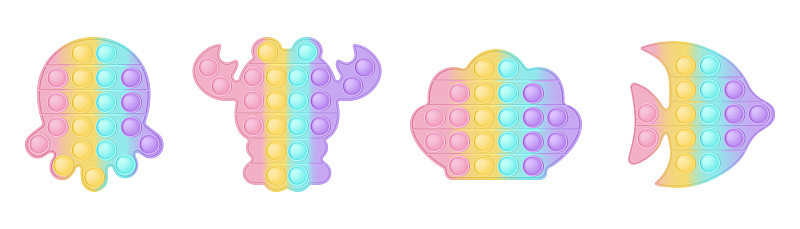 一套5海洋生物popit时尚的硅烦躁玩具。柔和颜色的抗压力上瘾玩具。儿童手指的泡泡感官正在发育。孤立