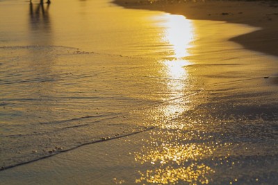 日落时分，浪漫的海边漫步