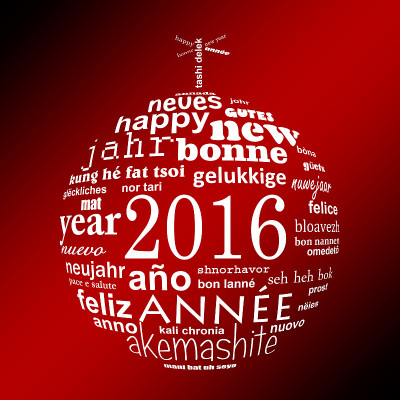 2016年新年多语贺卡圣诞球形状