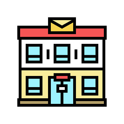 邮政大楼颜色图标矢量插图