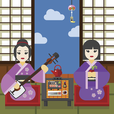 两个艺伎茶道
