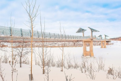 雪河上的全景桥