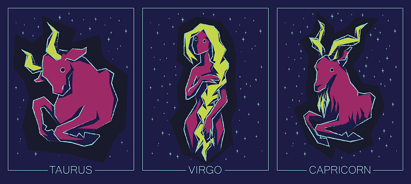 星座地球的迹象。金牛座、处女座、摩羯座。