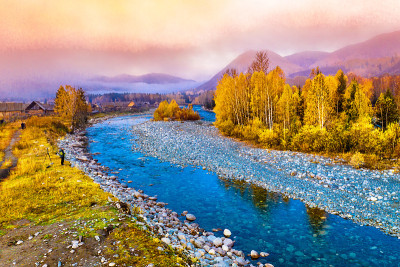 中国新疆河姆村的风景