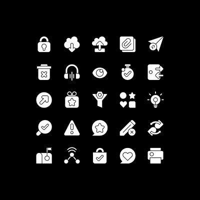 Interface elements white glyph icons set for dark 