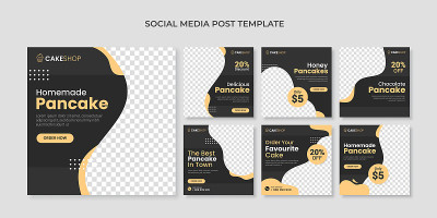 Homemade pancake social media post template. Food 