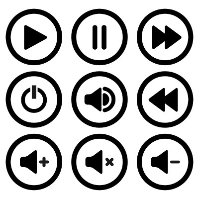Collection of multimedia symbols and audio, music 