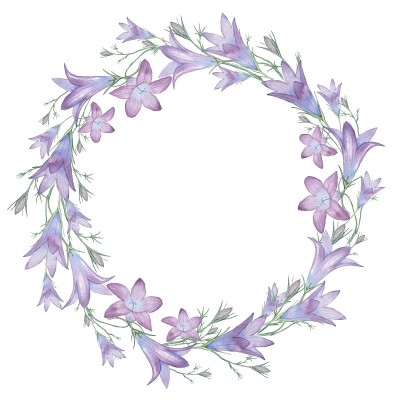 圆形框架与花和铃铛。