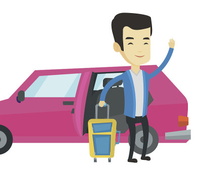 年轻的亚洲人开车旅行