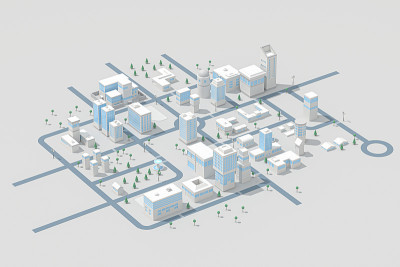 市中心建筑，模拟城市，3d渲染。