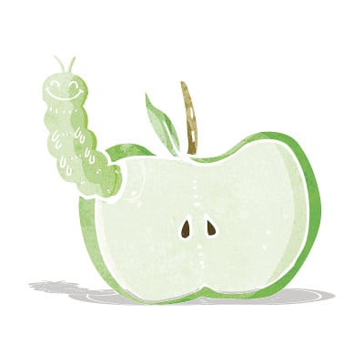 带虫子的卡通苹果