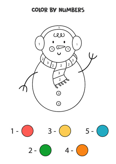 彩色可爱的卡通雪人数字。工作表的孩子。