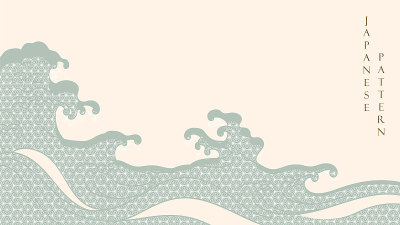 日本手画波浪背景与几何图案矢量在复古风格。