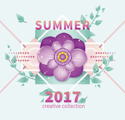 夏季销售创意收集美丽的背景与紫色逼真的花