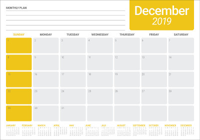 2019年12月台历矢量插图